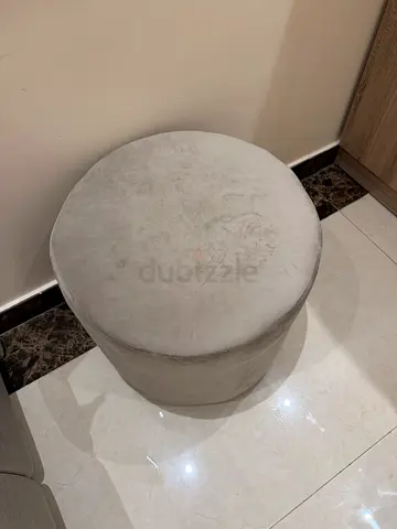 Round Grey Velvet Ottoman Pouf - Good Condition
