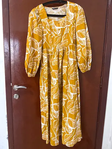Yellow and white floral long sleeve maxi dress