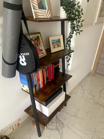 Small Industrial 3-Tier Wooden Shelf / Bookcase - Dark Wood  Metal Frame