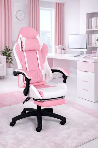 Pink Streamer’s Comfort Gaming Chair – Stylish Pink White Finish with adjustable headrest for Rooms