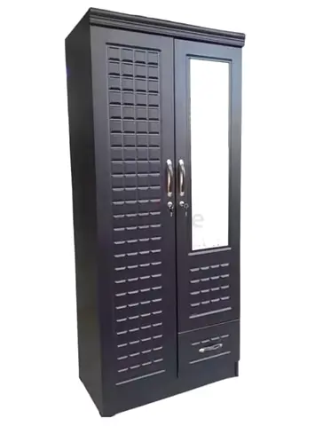 Two Door Wooden Wardrobe Cabinet is crafted from engineered wood, offering a modern and stylish desi