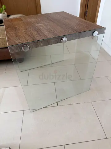 Glass Top Coffee Table with Wood Base - Modern Design