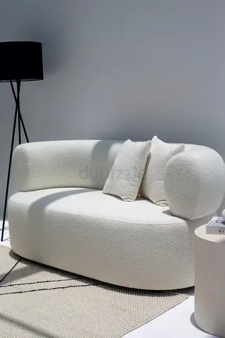 Modern White Bouclé Curved Two-Seater Sofa