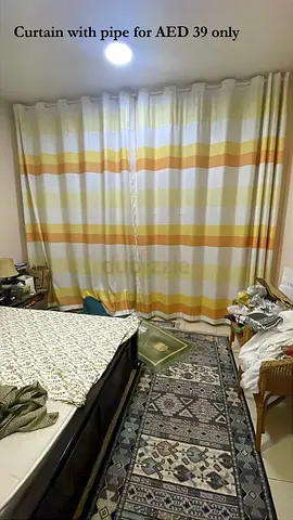 Orange curtains with white trim - set of 2 with Pipe (used) - Ajman