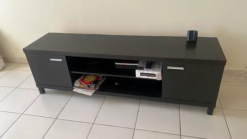 Low Black TV Cabinet / Entertainment Unit - 2 Doors, 2 Shelves