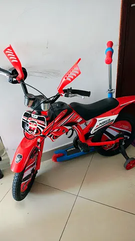Kids Red Ride-On Bike with Training Wheels and Scooter Attachment