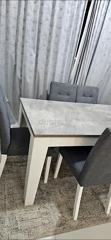 6-Seater Dining Table with Grey Upholstered Chairs (Concrete Look Top) plus coffee table and TV unit