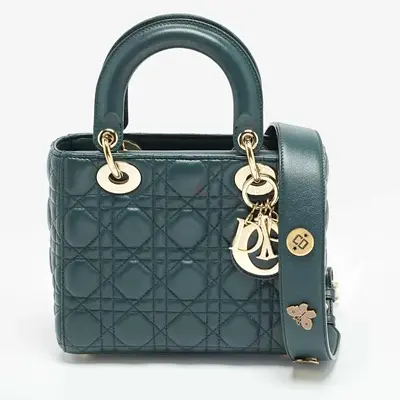 Authentic Dior Lady Dior My ABCDior Small Green Cannage Leather Tote