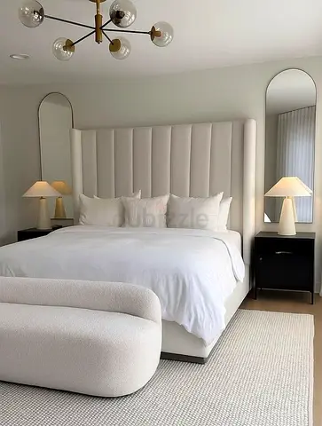 Modern Upholstered Bed Set with High Wingback Headboard
