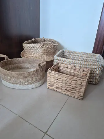 Set of 4 Woven Natural Rattan Storage Baskets