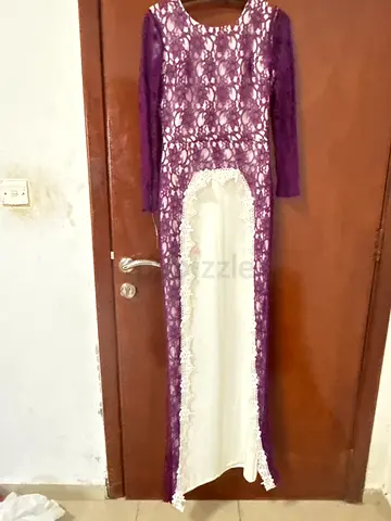 Purple Lace Long Sleeve Dress with White Center Panel