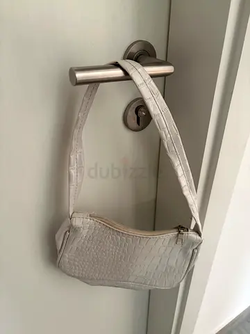 White Croc-Embossed Small Shoulder Bag