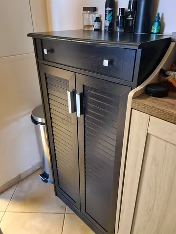 Modern Black Wooden Cabinet with Slatted Doors