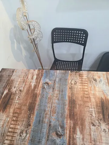 Solid Wood Look Dining/Study Table -, 4 seater with two chairs. Table 90×90 cms