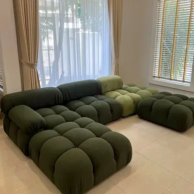 Modular Tufted Sectional Sofa — Dark  Light Green, 4-Piece Set
