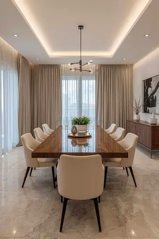 Solid Wood Dining Table with 8 Upholstered Chairs
