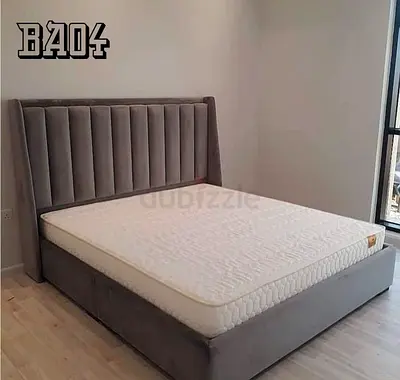 Modern Gray Velvet Bed Frame with Tall Vertical Channel Tufted Headboard