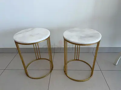 2 White Marble Side Tables