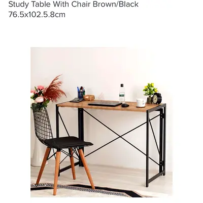 Modern Study Table with Chair Brown and Black