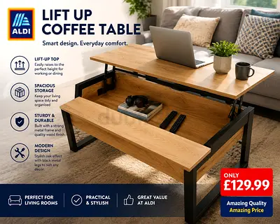 Modern Wooden Coffee Table with Lift Top  Metal Frame