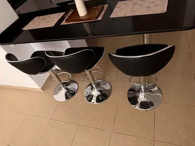Set of 3 Black Adjustable Bar Stools with Chrome Base