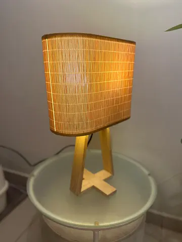 Wooden Tripod Rattan Table Lamp
