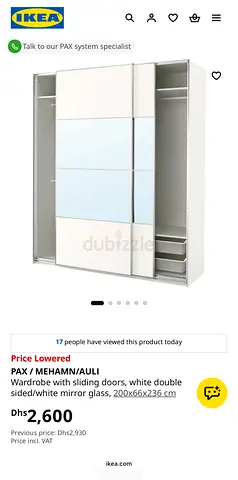IKEA PAX Wardrobe with Sliding Mirror Doors - White, 200x66x236 cm