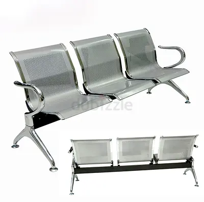 3-Seater Metal Waiting Room Bench - Chrome Finish
