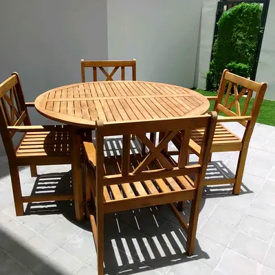 Acacia Outdoor Dining Table with 4 Chairs — Good Condition