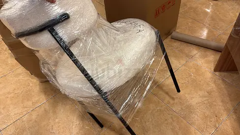 Modern white upholstered dining/accent chair - good condition