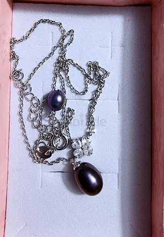 Natural black pearl necklace in 925 silver
