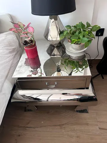 TWO Modern Mirrored Nightstand with Drawer x 2