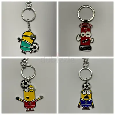 Set of 4 Minion-themed Metal Keychains (Football  London Postbox Designs)