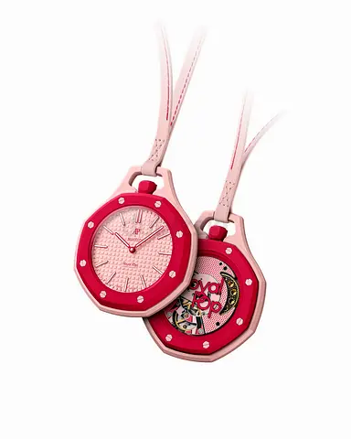 Pink Pendant Pocket Watch Necklace - Pair of Decorative Timepieces