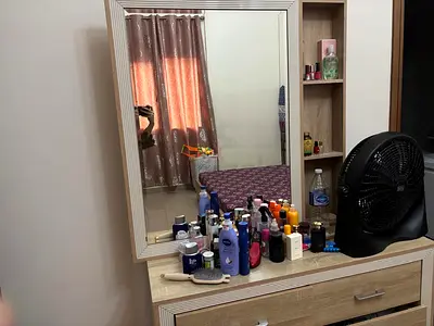 Wooden Dressing Table with Mirror and Shelves - Light Oak