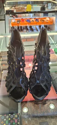 Roberto Cavalli Black Leather Cut Out Sandals