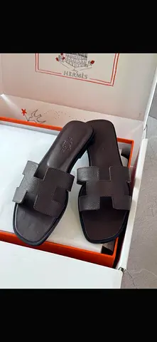Hermes Dark Brown Leather Hermes-Style Slide Sandals, Size 36 to 41