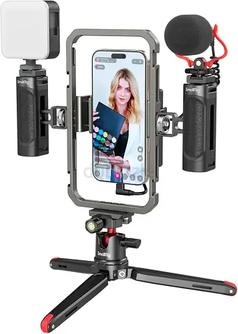 Phone Vlogging Rig with LED Light  Microphone - Smiling