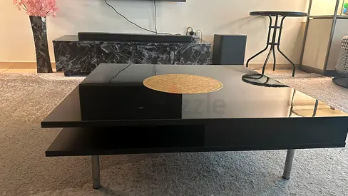 Modern Glossy Black Coffee Table with Storage