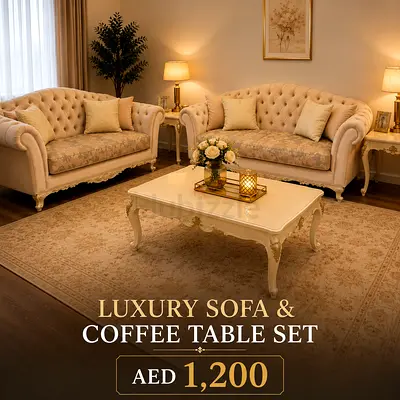 Luxury 3-Seater Sofa Set (6 seats total) with Matching Coffee Table and corner table - Cream Classic