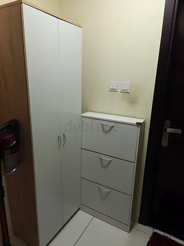 Modern Two-Door Shoe Cabinet and Three-Tier Shoe Cabinet Set