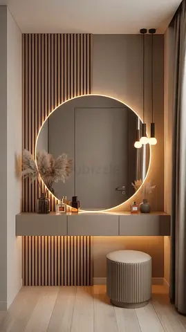 Modern Floating Vanity with Round Backlit Mirror