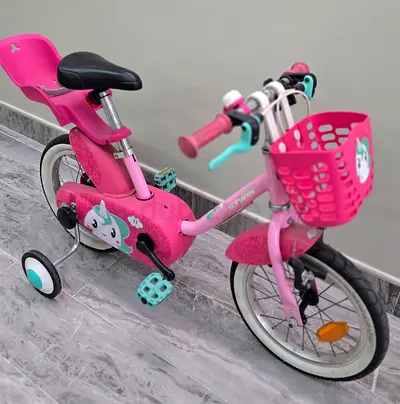 Pink Unicorn Kids Bicycle with Training Wheels and Rear Seat