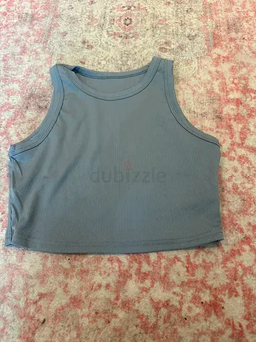 Light blue/ grey ribbed cropped tank top - size S