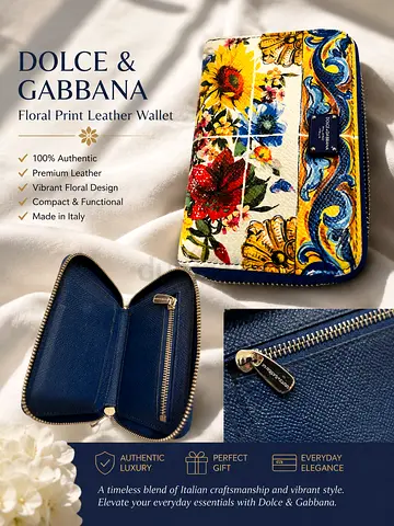 Dolce  Gabbana Floral Leather Zip Wallet - Authentic, Made in Italy