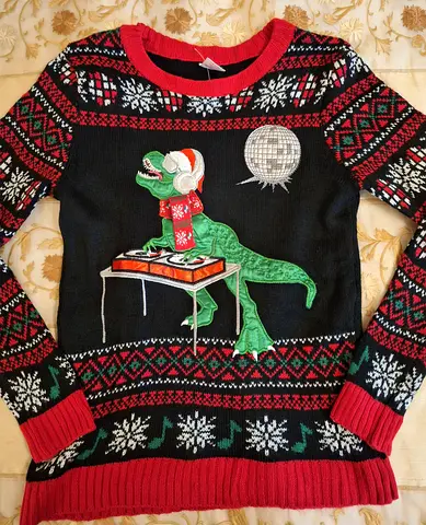 Dinosaur Christmas sweater S