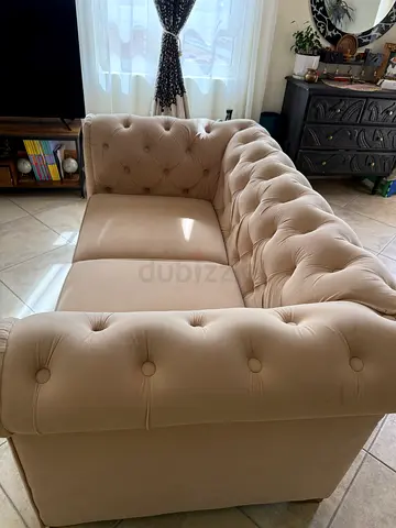 Beige Tufted 2-Seater Sofa — Good Condition