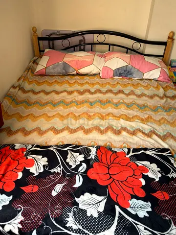 Metal and Wood Double Bed Frame with Mattress