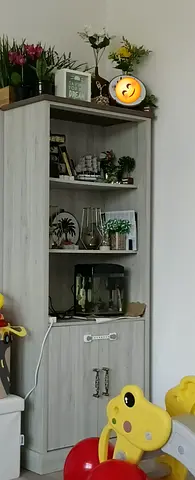 Light grey wooden cabinet / display shelf - good condition