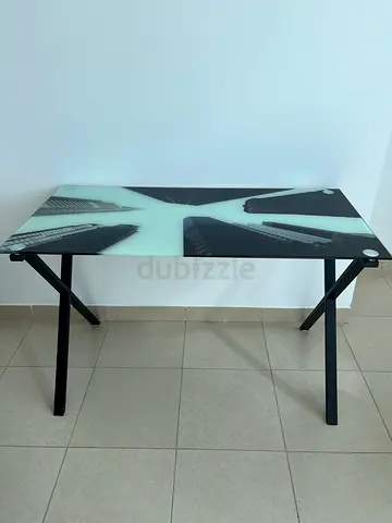 A Rare and Unique KARE Designer Glass Top Office/Study Table with Cityscape Print